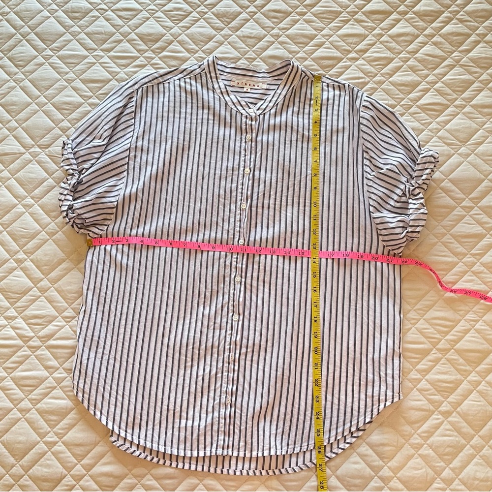 XiRENA White Black Pink Striped Rolled Cuff Short Sleeve Top Medium - Picture 5 of 12
